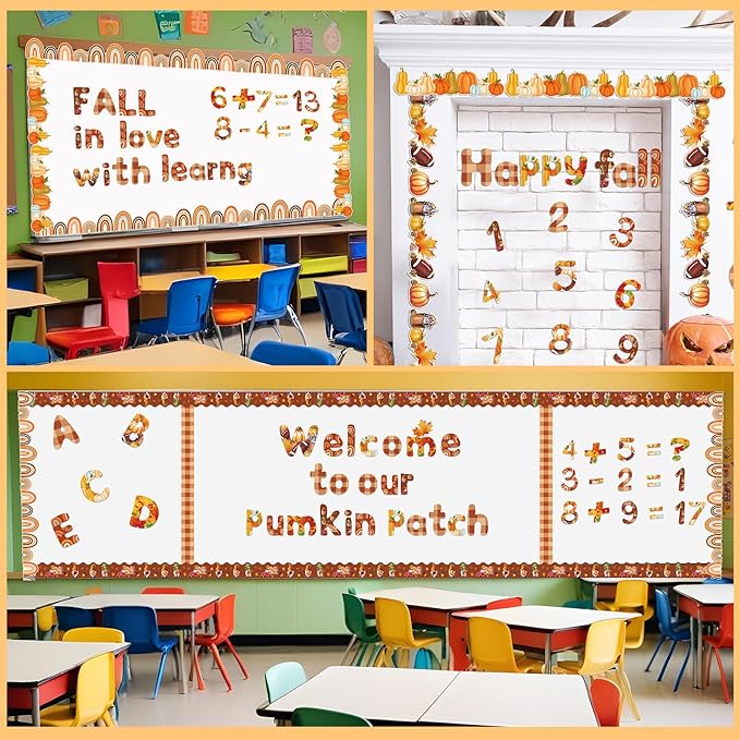 221 Pcs Fall Thanksgiving Bulletin Board Letters Round Alphabet Number Punctuation Symbol Combo Letter Cutouts Autumn Classroom Decoration for Thanksgiving Fall School Chalkboard Poster Board