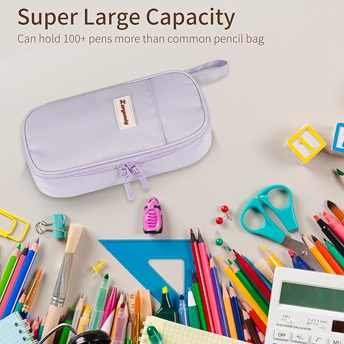 Zzrywuty Cute Pencil Case Pouch, Big Pencil Case Bag Storage High Capacity Pouch Holder Box Organizer for Women & Men，Purple