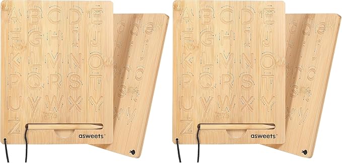 Asweets Montessori Wooden Alphabet Tracing Board, Wood Letter Practicing Board,Double-Sided Boards for Toddlers and Preschool Gifts for Kids(1 Piece) (Pack of 2)