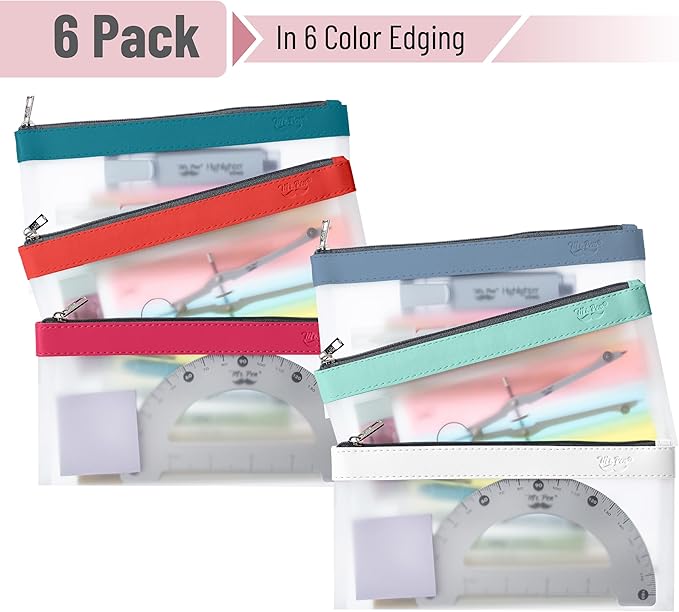 Mr. Pen- Clear Pencil Pouch, 8.50"x4.25", 6 Pack, Durable TPU Material, Medium Water-Resistant Pencil Bags with Smooth Zipper, Multipurpose Clear Pouch for Stationery, School, Office, Travel Supplies