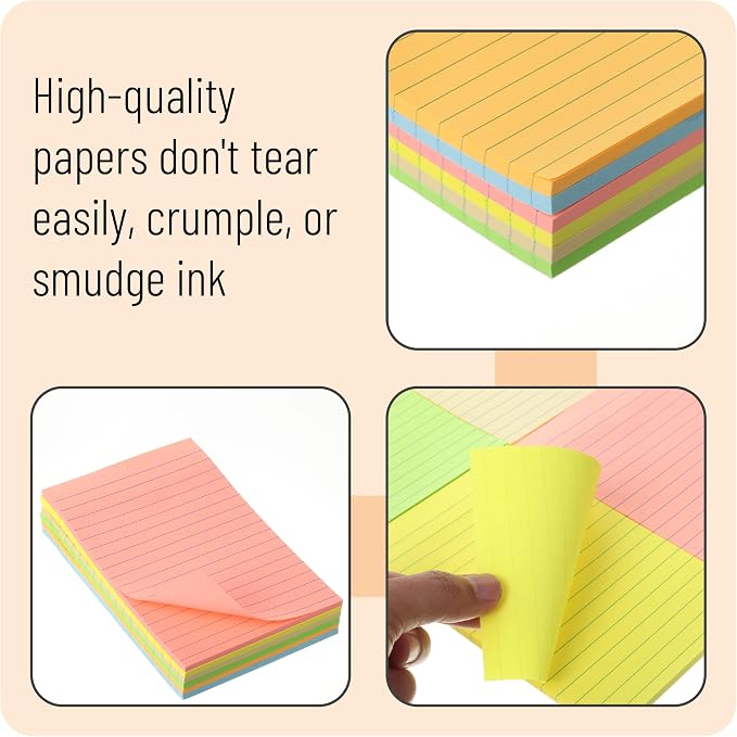 Mr. Pen- Lined Sticky Notes, 4" x 6", 6 Pads, 45 Sheets/Pad
