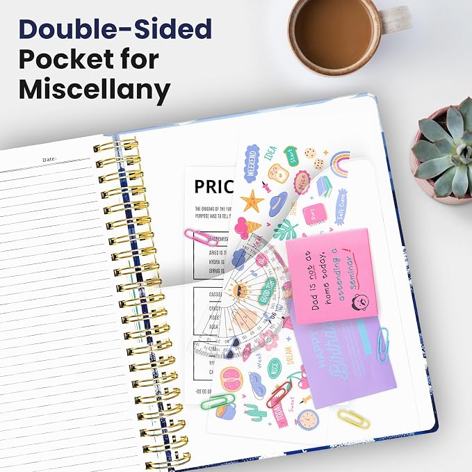 Taja Pretty Large Spiral Lined Notebook for Work with 5 Removable Dividers