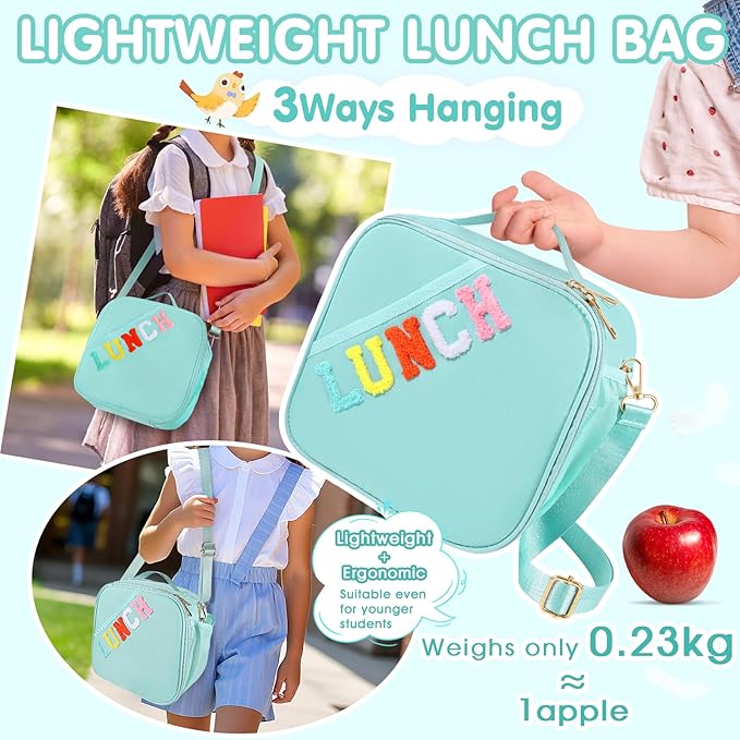Nsrzua Lunch Bag Kids,Insulated Lunch Bag With Adjustable Shoulder Strap,Reusable Lunch Bag for Kids, Girls,Boys, lunch Bag Women,Preppy Lunch Box for School,Travel, Picnic (blue)