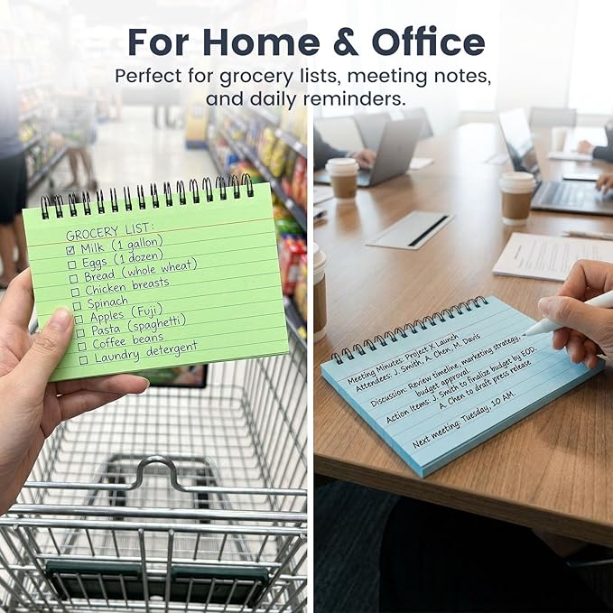 Koogel 400PCS Index Cards, 4x6 Large Index Cards with Key Rings for School, Flashcards Heavy Note Card with Waterproof Covers for Studying Learning College Office Home Supplies, 8 Colors