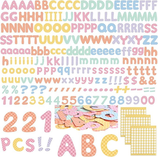 221 Pcs Checkered Bulletin Board Letters, Round Alphabet Number Punctuation Symbol Combo Letter Cutouts, Pastel Classroom Decor for Summer School Chalkboard Whiteboard Poster Wall