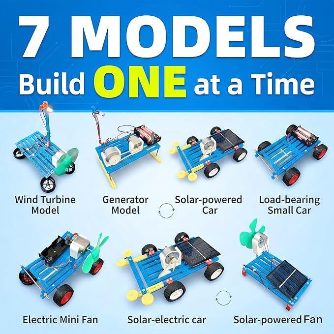 STEM Kits and STEM Toys for Kids Ages 8-14, Build 7 Models (One at a Time), Solar and Motor Science Kit, Engineering Building Kit, Solar Car Building Kit, Educational Gifts for Boys and Girls
