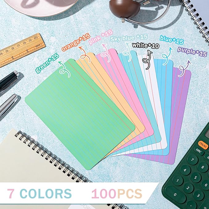 Harloon 100 Pcs Dry Erase Index Cards 3 x 5 Inch Laminated Reusable Dry Erase Note Cards Sheets for Office Home Housework to Do List (Ruled Candy Color)