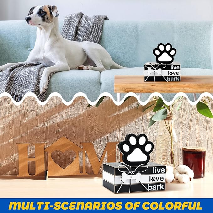Pinkunn 4 Pcs Dog Paw Tiered Tray Decor Paw Wooden Book Block for Table Shelf Puppy Home Living Room Bedroom Memorial Housewarming Decorations