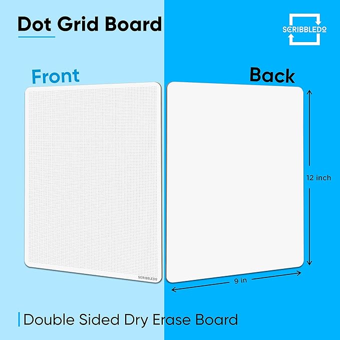 Scribbledo Dotted Dry Erase Board Graph Whiteboard 9" x 12" Bullet Dot Grid Paper for Home School Classroom Kids and Students Portable Dot Grid Board for Notes Drawing graphing and Calligraphy