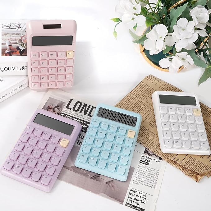 Cute Calculator, Calculators Desktop, Blue Calculator Big Buttons, Solar and Battery Dual Power, 12-Digits Large LCD Display, Desk Calculators for Office Home School Basic Business (Blue)