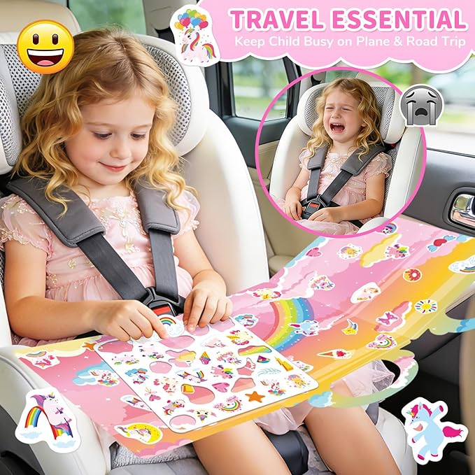 3 Sets Reusable Sticker Book for Toddlers 3-6, Jelly Sticker Books for Toddler, Travel Sticker Activity Toys for Kids 3 4 5 6 Years Old Girls (Unicorn+Magic+Wardrobe)