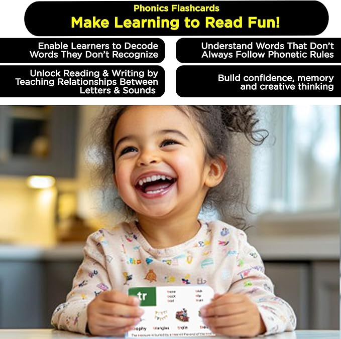 Award-Winning Phonics & Vocabulary Flash Cards (1000+ Words w/Prefixes, Suffixes & CVC) incl. Games & Visual Aids for Ages 4-8, Pre-K to 3rd Grade