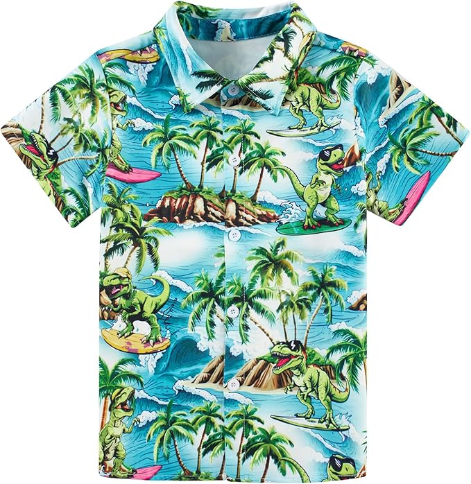 Enlifety 2-10T Kids Hawaiian Shirt Boys Short Sleeve Button Down Shirts Hawaii Summer Casual Blouse