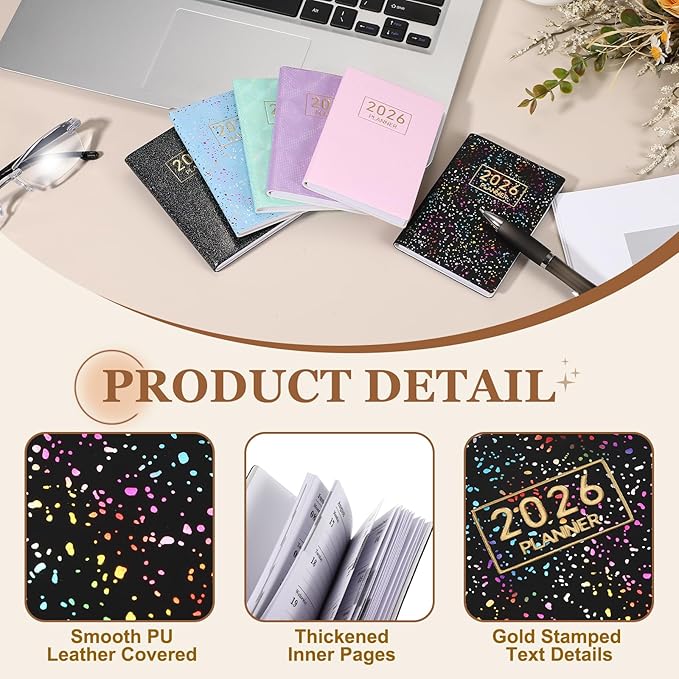 PATIKIL 2026 Daily Planner Notebook, 4.2 x 3.1" 64 Sheets Undated to Do List Daily Weekly Monthly Goals Pocket Notebook for Office Home Study Work Weeding Time Management, Colorful Black