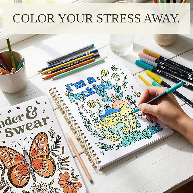 Beautiful Coloring Book Set of 2 for Adult Relaxation - Funny Coloring Books with Floral Designs for a lot of Laughs - The Perfect Stress-Relieving Gift for Women