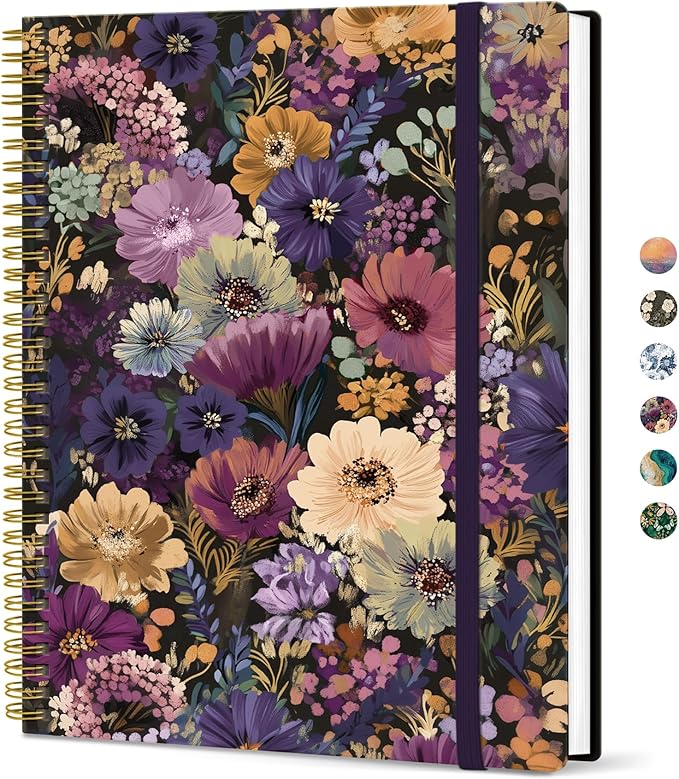 Taja Large Spiral Lined Journal for Women, 8.5" x 11" Notebooks for Work Collge Ruled, A4 Aesthetic Cute Journaling Notebooks for Writing, Plastic Cover, Midnight Bloom