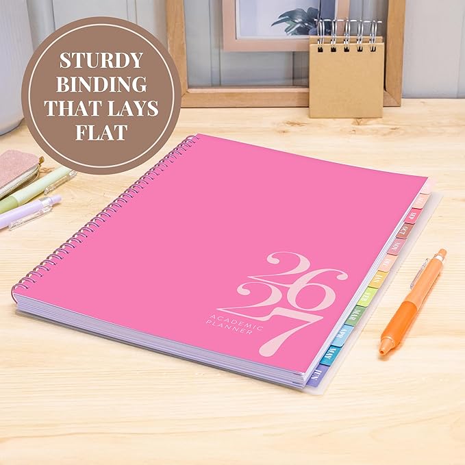 Rileys Academic Planner 2026-2027, Daily, Weekly & Monthly Planner, July 2026 - June 2027, Student Notes Pages, Twin-Wire Binding, Weekly Agenda for School & Work (8.5 x 11-Inches, Classic, Pink)