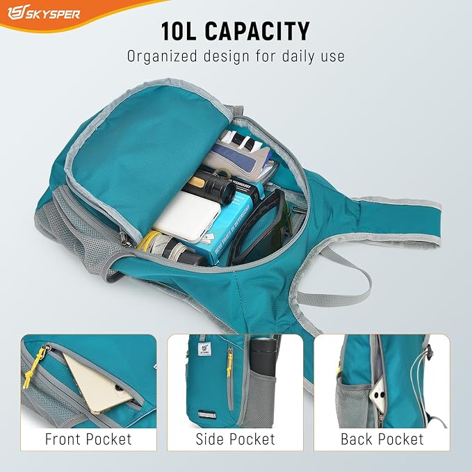 SKYSPER 10L Hiking Backpack Small Foldable Daypack Packable Lightweight Hiking Daypack Travel Day Pack for Women Men
