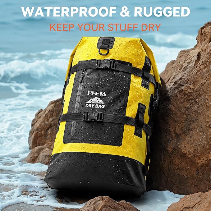 HEETA Dry Bags Waterproof Backpack 40L for Men & Women, Roll Top Heavy Duty | Cushioned Hiking Backpack, for Kayaking Boating Paddle Boarding Fishing Travel Camping Beach Vacation Cruise Ship Essentials