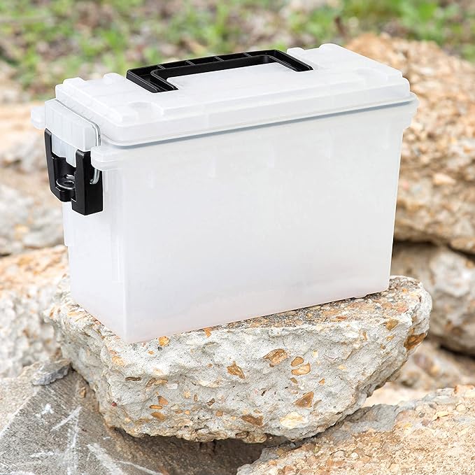 Sheffield 12635 Ammo Storage Box, Stackable .30 Cal Field Boxes, Water and Dust Resistant, Lockable Storage Box with Handle, Secures Hunting Gear, Supplies, and Bullets, Made in USA, Frost, 1-Pack
