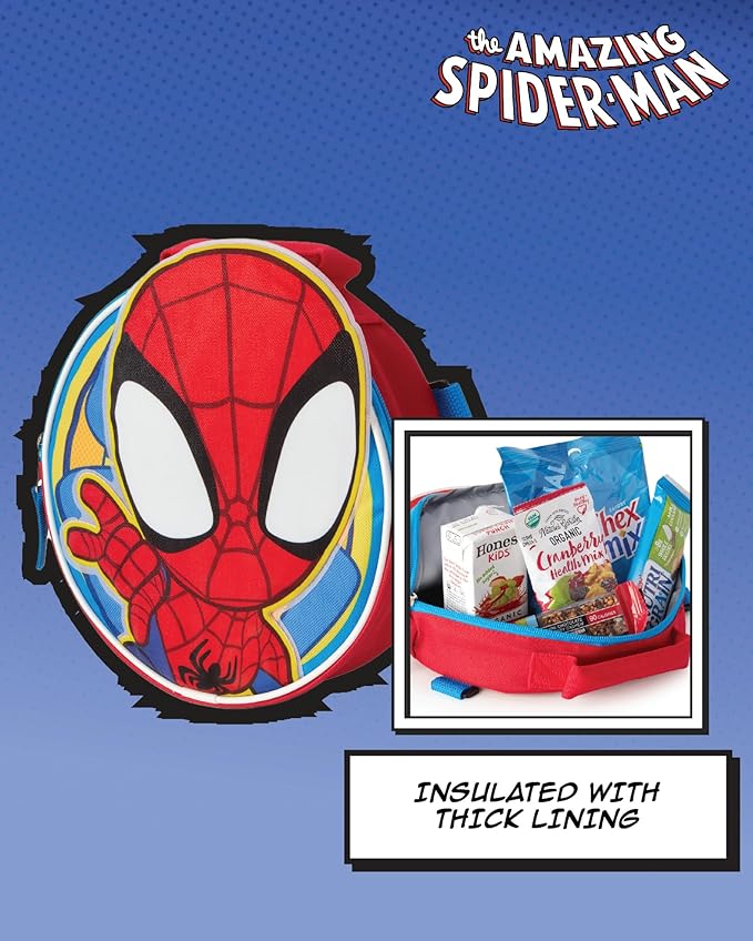 Fast Forward Spiderman Boys Backpack and Lunch Box Set - 14 Inch Schoolbag Backpack with Lunch Box for Preschool Kindergarten, Spidey Red/Blue