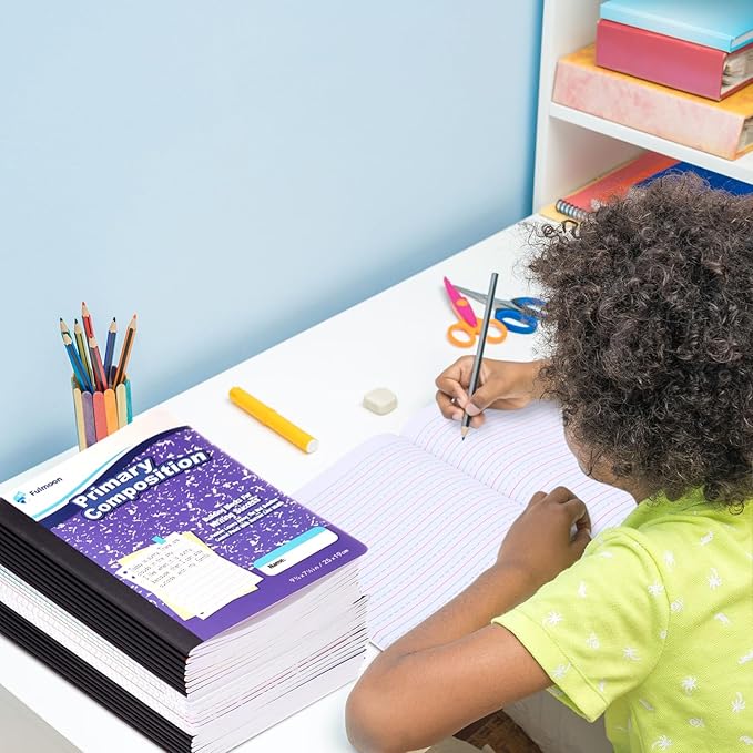 Fulmoon 24 Pack Primary Composition Notebook,Grade K-2 Journal Wide 3 Line Ruled,80 Pages,Marble Cover,7-1/2" x 9-3/4" Primary Writing Notebook for Kindergarten Preschool,1st 2nd Grad (Mix Color)