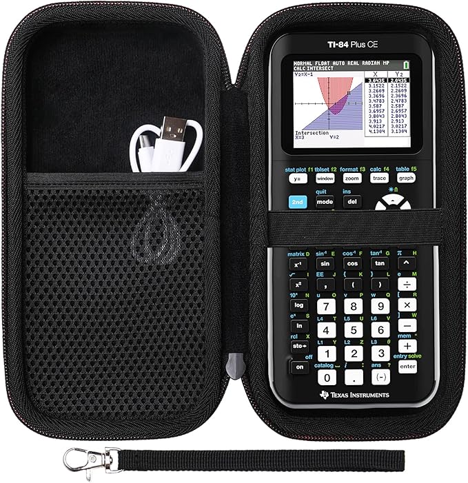 Case for Texas Instruments TI-84 Plus CE/TI-84 Evo/TI 84 Plus/TI-Nspire CX II CAS/TI-Nspire CX II Graphing Calculator, Mesh Pocket for Charging Cables, Pens and Rule(Black)