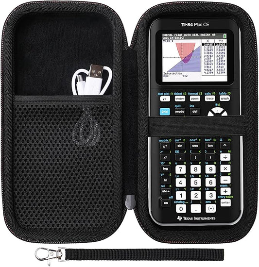 Case for Texas Instruments TI-84 Plus CE/TI-84 Evo/TI 84 Plus/TI-Nspire CX II CAS/TI-Nspire CX II Graphing Calculator, Mesh Pocket for Charging Cables, Pens and Rule(Black)