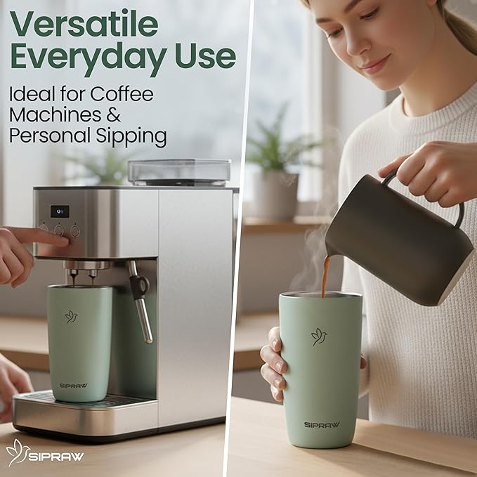 12oz Travel Coffee Mug Tumbler Insulated Stainless Steel Coffee Cup with Leakproof Lid for Hot and Cold Drinks BPA Free Reusable Mug Dishwasher Safe Cup Holder Friendly, Pastel Green