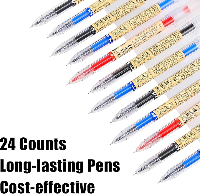 Black Blue Red Gel Ink Pens, 0.35mm Extra Fine Point Smooth Writing Rollerball Pens, Japanese Style No Smudge Ballpoint Pen, Quick Drying for Journaling Office School Stationery Supplies 24Pcs