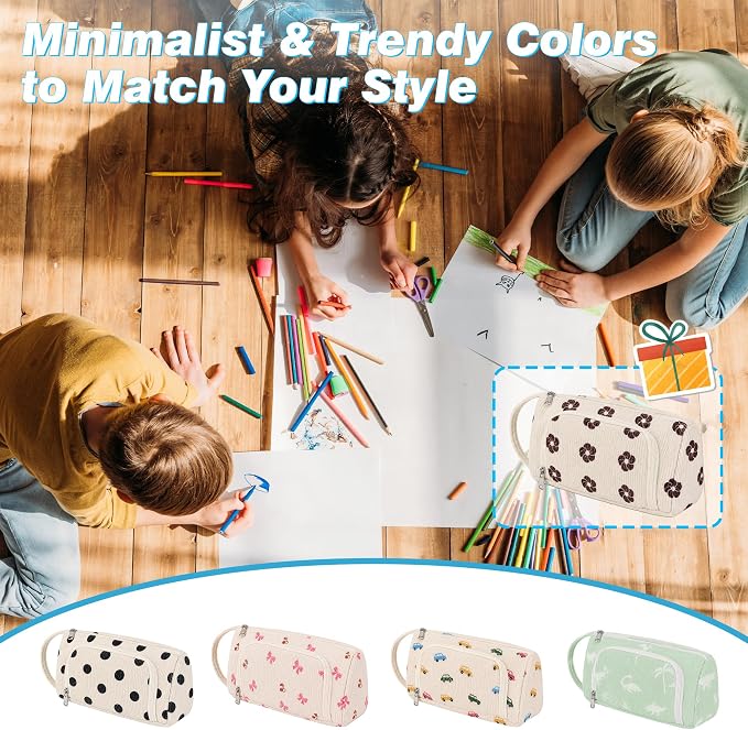 Big Capacity Pencil case,Soft Corduroy Pencil Bag with 3 Compartment Pouch Bag for School Supplies Office for Teen Girls Boys Women Man (Brown Floral)