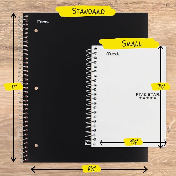 Five Star Spiral Notebook, 1 Subject, College Ruled Paper, 4-3/8" x 7", Small Size, 80 Sheets, Fights Ink Bleed, Water Resistant Cover, White (450048E)