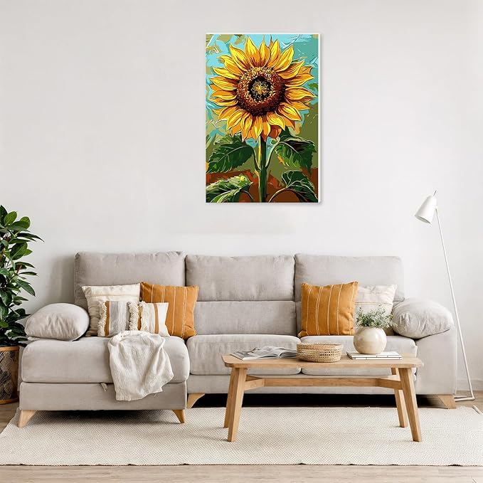 NAIMOER Sunflower Paint by Numbers Kits for Adults Beginner with Wooden Framed, Color by Numbers on Canvas Painting Kits for Adults, Easy Paint DIY Acrylic for Home Wall Decor 8X12 Inch