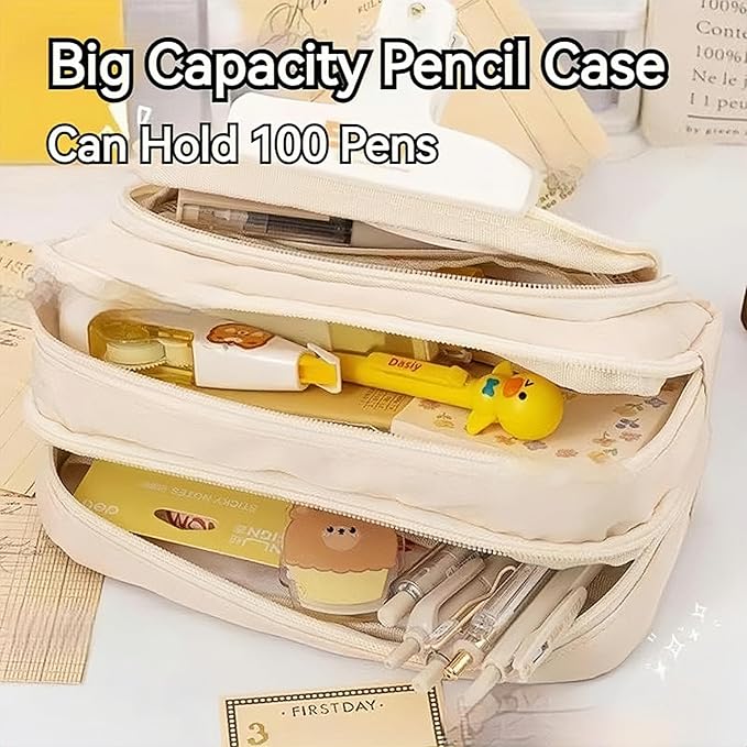 Big Capacity Pencil Case 3 Compartments Large Pencil Pouch Pen Bag Pencil Box Holder Organizer Simple Storage Aesthetic Stationery Cosmetic for Adults Men Women Office Essentials (Purple)
