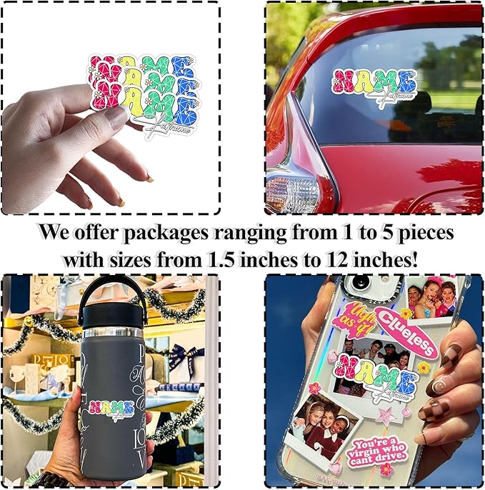 Custom First and Last Name Floral Diamond Effect Sticker Personalized Text Flower Decal Waterproof Vinyl Decal for Water Bottles Tumbler Laptop Hard Hat Car Kindle Gifts for Girl Boy