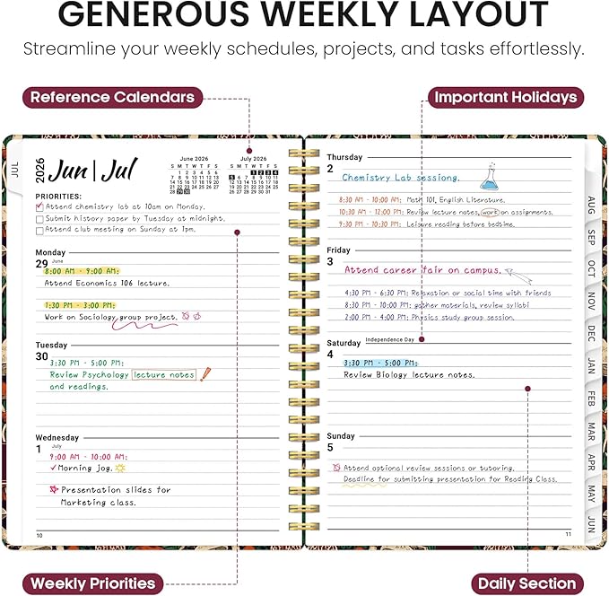 Planner 2026–2027, Academic Monthly Weekly Spiral Calendar, July 2026 – June 2027, Hardcover Agenda Notebook with Tabs, 6.3" x 8.5", Perfect for Students, Teachers, School & Daily Planning - Autumn Fungi