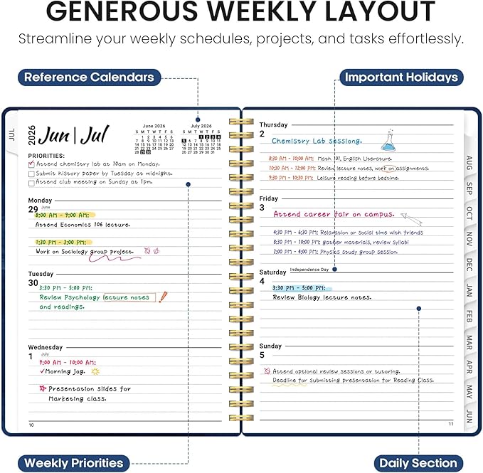 Planner 2026-2027, Academic Year Weekly and Monthly Calender Planner, from Jul 2026 - Jun 2027, Spiral Bound School Planning Book, Perfect for Teacher, Student, Women & Men, A5 (6.3" x 8.5"), Ocean Postmarks