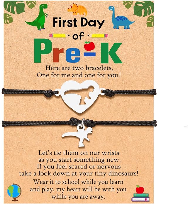 UNGENT THEM Back to School Bracelet Mother Son Dinosaur First Day of School Gifts for Boys Girls