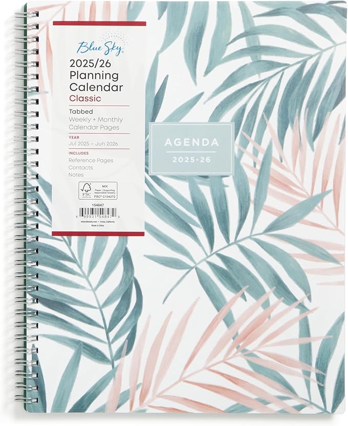 Blue Sky Weekly and Monthly Academic Year Planner Calendar, July - June, Flexible Cover, Wirebound, Laminated Tabs, Seychelle (Seychelle- 2025/2026, 8" x 10.875")