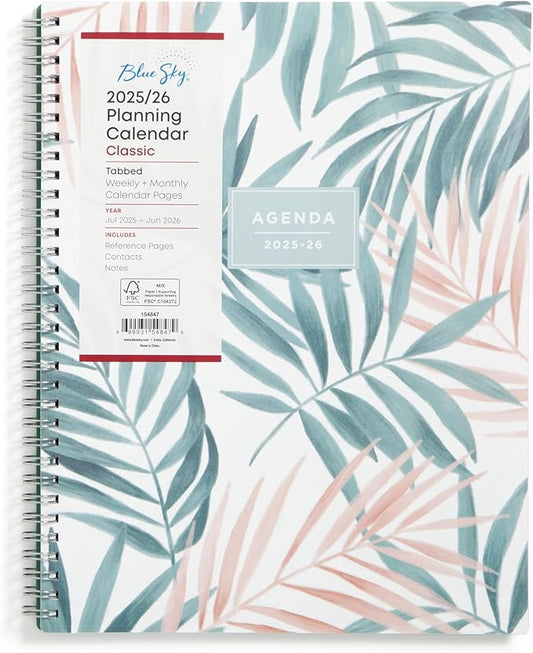 Blue Sky Weekly and Monthly Academic Year Planner Calendar, July - June, Flexible Cover, Wirebound, Laminated Tabs, Seychelle (Seychelle- 2025/2026, 8" x 10.875")