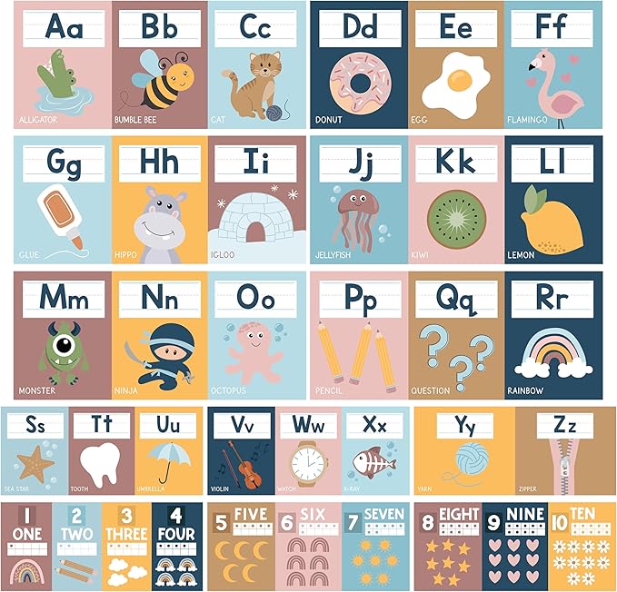 Hadley Designs Alphabet for Classroom Wall Decor - ABC Posters for Classroom Wall Chart Preschool & Kindergarten, ABC Letters & Number Line Elementary, Alphabet Cards, Boho Classroom Decor