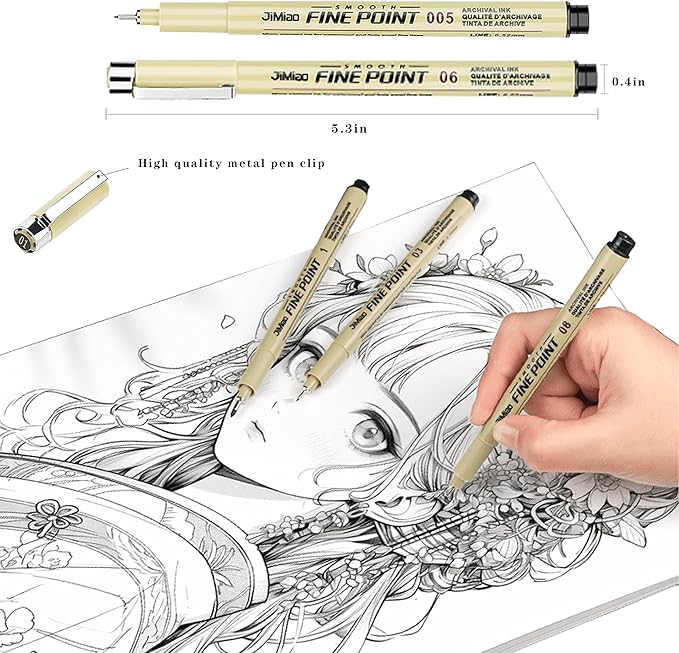 Qionew Precision Black Micro-Pen Fineliner Ink Pens,12 Pack Waterproof Archival Ink,Micro Pens for Drawing,Artist Illustration, Multiliner, Anime,DIY Gifts Projects - Assorted Point Sizes
