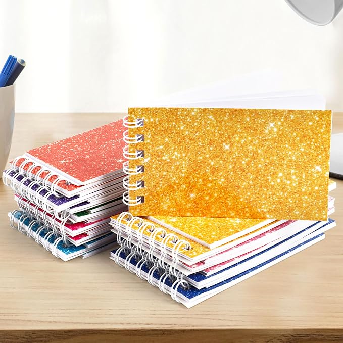 24 Pcs Mini Notebook Party Favor Small Pocket Notebook Colorful Shiny Cover Notebooks Small Spiral Notepad Memo Note Pads for Work Home Office School Classroom Supplies