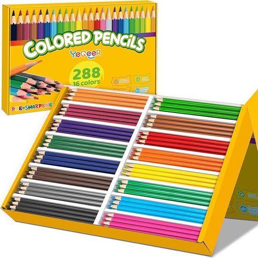 YEGEER 288 Count Colored Pencils Bulk, 16 Assorted Colors, Pre-sharpened Coloring Pencils Set for Kids and Adult, Teachers Essential Classroom Prizes, Back to School Supplies