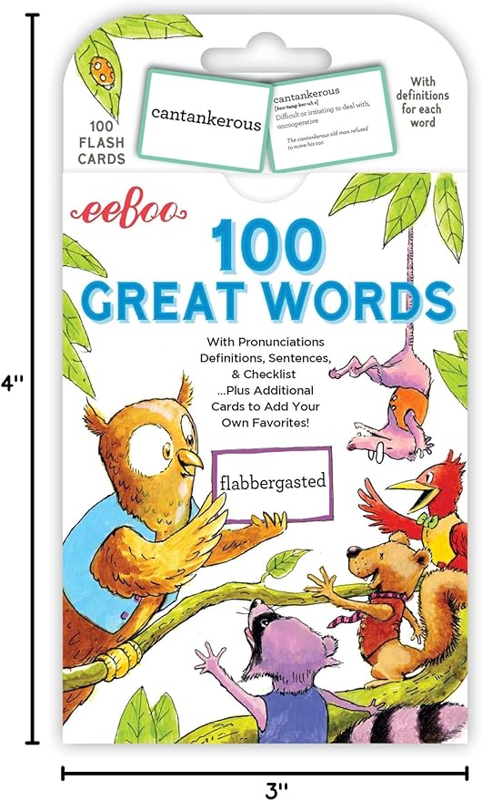 eeBoo: 100 Great Words Vocabulary Educational Flash Cards, Important Tool for Early Reading, Introduces Words in Color-Coded Sets, Educational Game That Stimulates Learning