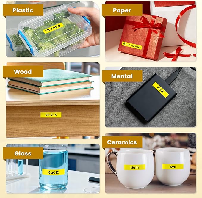 Tze Tz Tape 12mm 0.47 Laminated Yellow Replace for Brother Label Maker Tape Yellow 12mm Compatible with Brother P-Touch Label Tape 1/2 Inch for PTD210 D220 H110 H111 D410 610BT Cube 1280 1880, 6-Pack