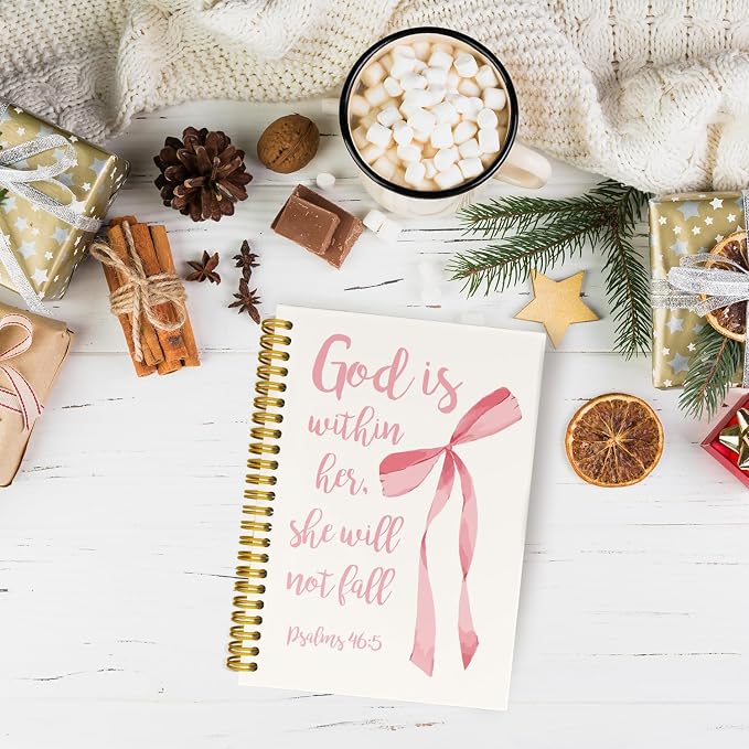Cute Pink Bow Christian Blank Spiral Notebook Hardcover Sketchbook