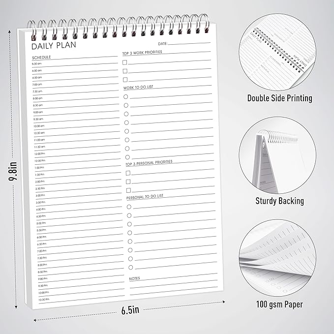 meDolove Hourly Schedule Planner To Do List Notepad Daily Planner 52 Double-Sided Sheets Notebook, 6.5" x 9.8",17 Hours for Organizing Work & Personal Life