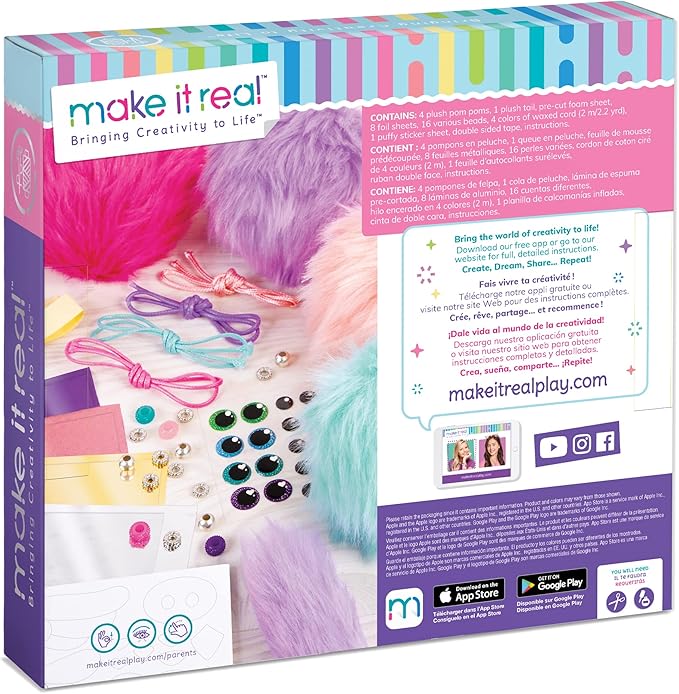 Make It Real DIY Cuddle Mob Kit - Create 4 Adorable Pom Pom Characters with 36 Pieces - All-in-One Arts & Crafts Set for Tweens & Girls - Fun, Skill-Building Craft for Kids Ages 8+ Creative Gift