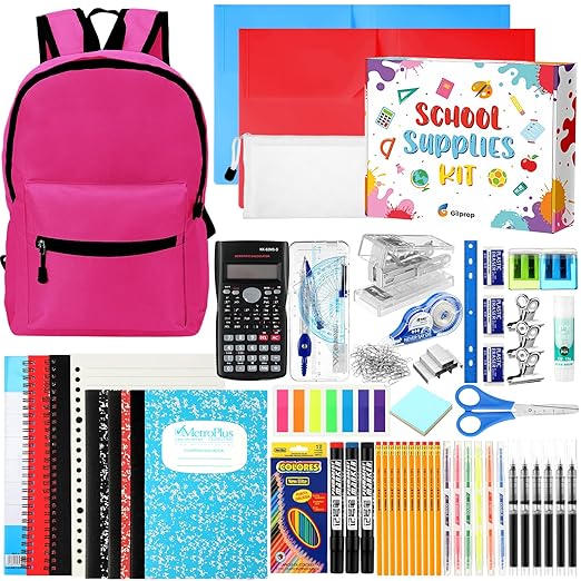 Gilprop 126 Pcs Christmas Middle High School Supplies Kit with Backpack for Student 7-12 Grades, School Supplies Bulk Bundle Essential Notebook Calculator for Xmas Holiday Gifts(Hot Pink)
